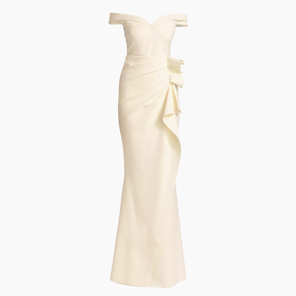 Chiara Boni La Petite Robe Radoslava Off-The-Shoulder Wrap Cream Gown Size 4 - Picture 6 of 12